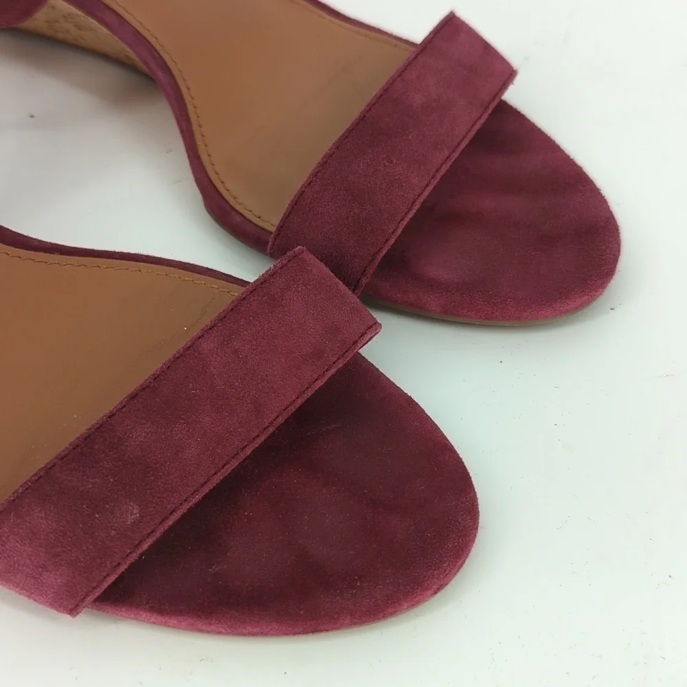 Tory Burch Savannah Suede Cork Wedge Purple 8.5 open toe summer preppy casual